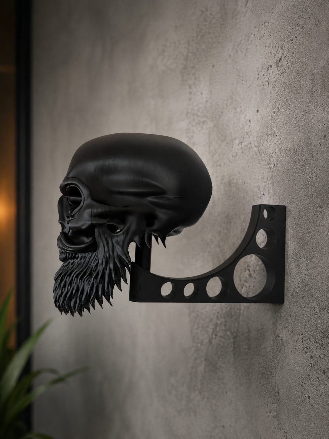 Bearded Skull Motorcycle Helmet Holder – Gothic Wall Mount Rack & Display