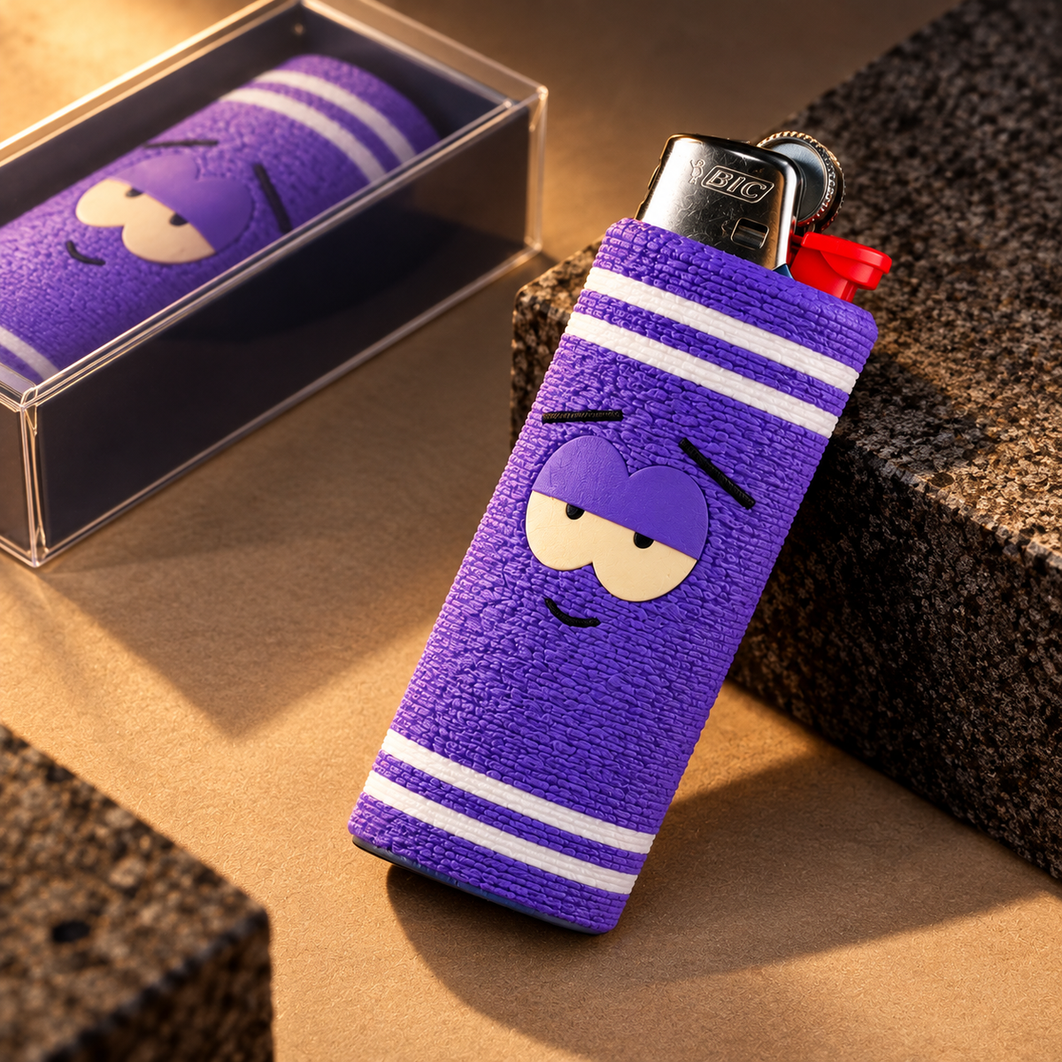 Chill Vibe Striped Purple BIC Lighter Sleeve – 3D Novelty Case