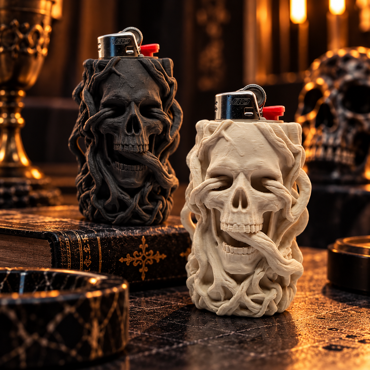 Rooted Skull BIC Lighter Sleeve – 3D Spooky Novelty Case