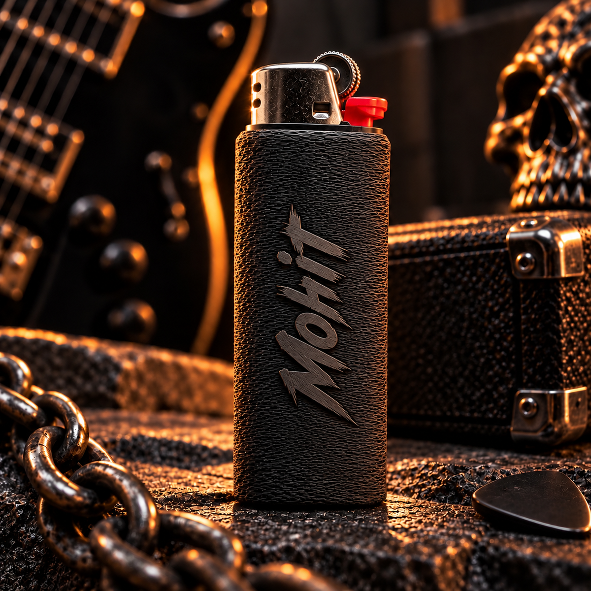 Custom Name Rock Font BIC Lighter Sleeve – Personalised 3D Novelty Case