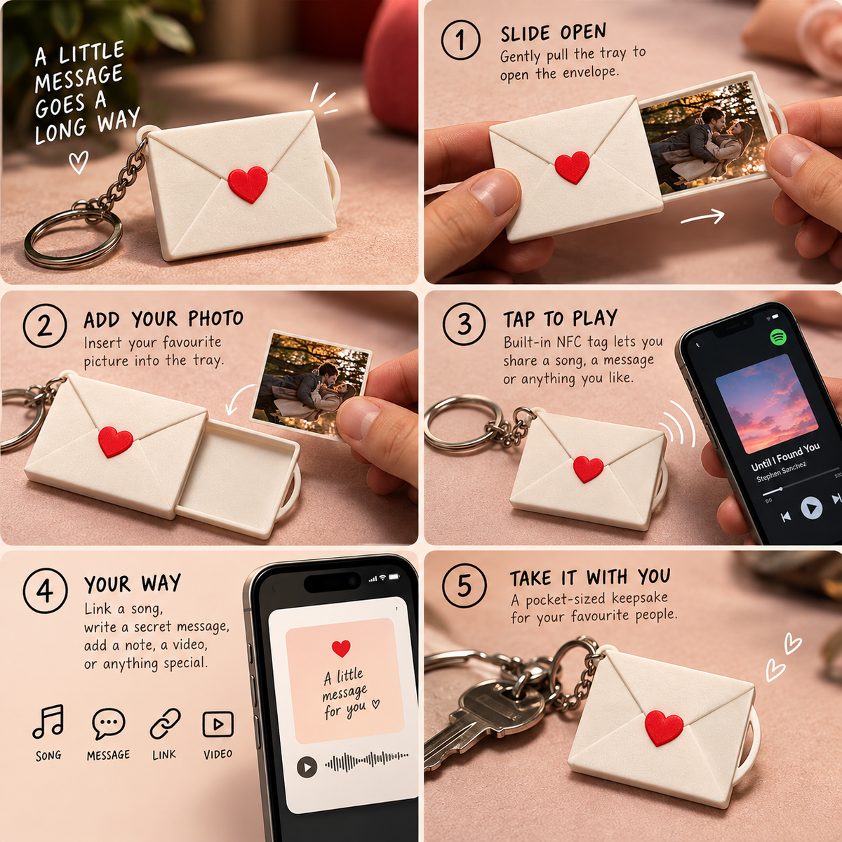 Personalized NFC Photo Keychain | Custom Memory Envelope with Photo & Music Sharing