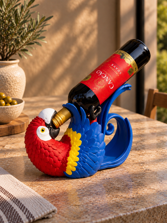 Tropical Macaw Wine Bottle Holder – Playful Parrot Tabletop Decor