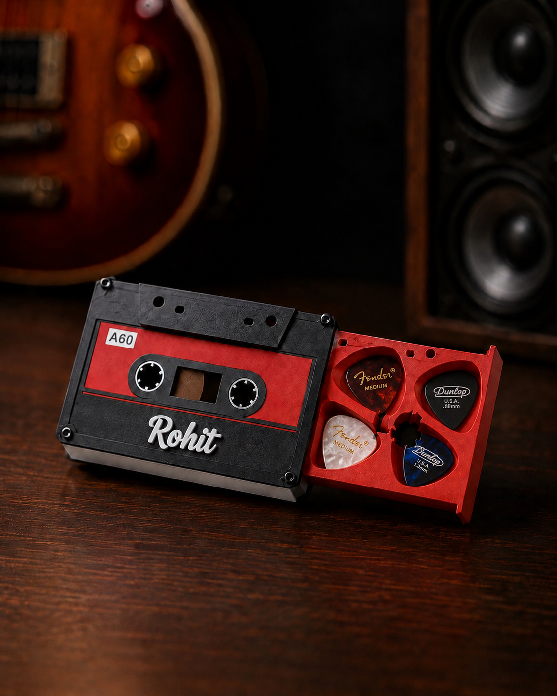 Personalized Cassette Tape Guitar Pick Holder – Custom Retro Plectrum Box