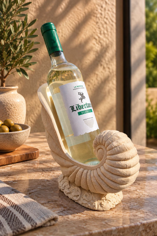 Nautilus Shell Wine Bottle Holder – Coastal Sculptural Wine Stand