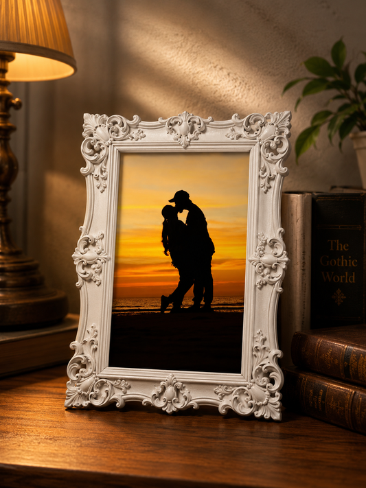 Personalized Ornate White Photo Frame – Custom 3D Printed Vintage Picture Frame