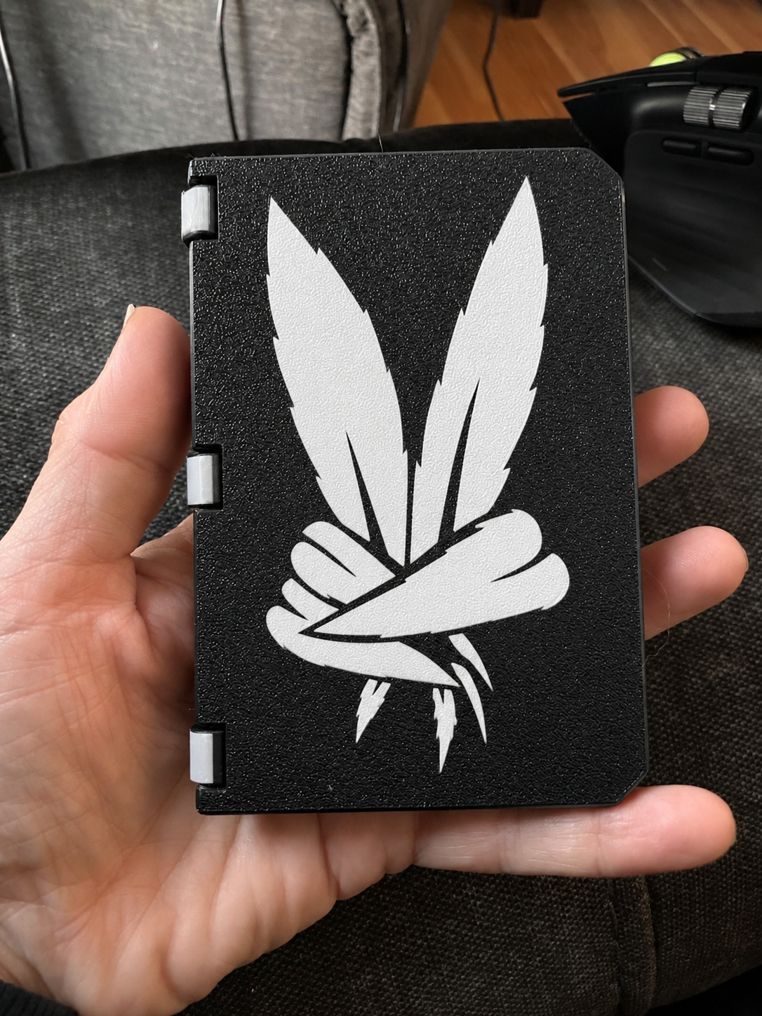 Matte Black Peace Leaf 3D Printed Joint Holder Case / Pocket Stash Box