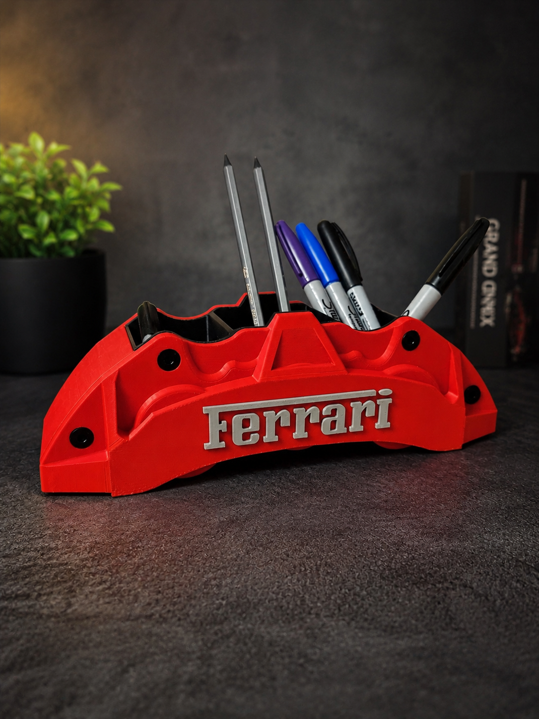 Red Brake Caliper Pen Holder – 3D Printed Racing Desk Organizer
