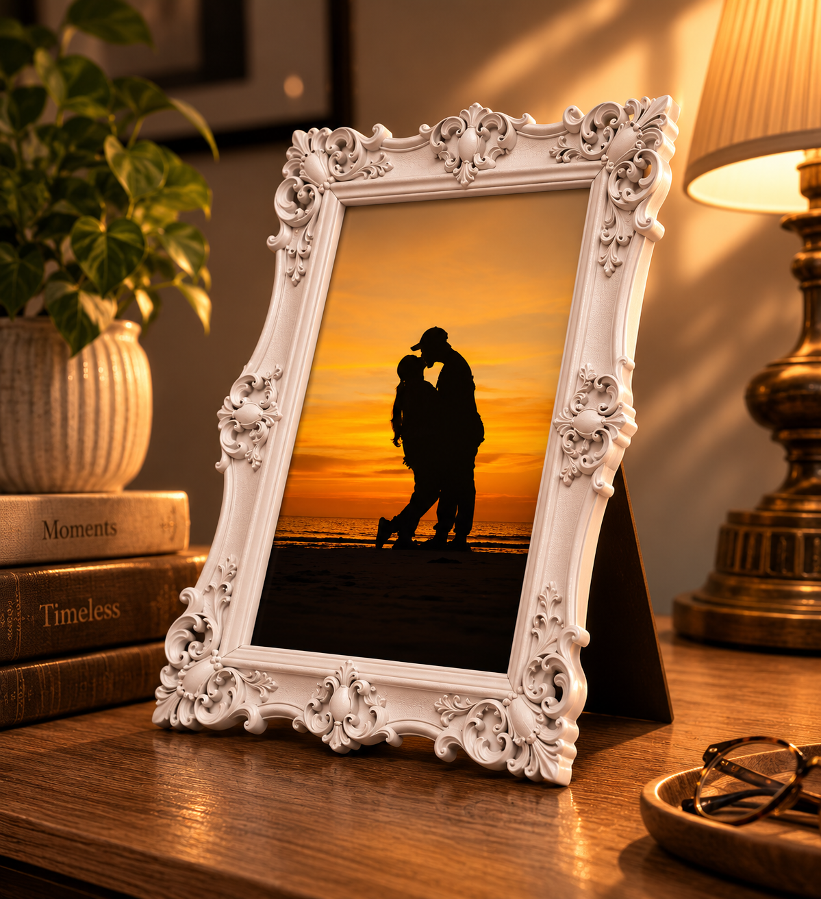 Personalized Ornate White Photo Frame – Custom 3D Printed Vintage Picture Frame