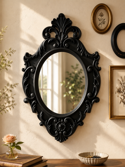 Ornate Black Oval Mirror Frame – Gothic Baroque Wall Decor