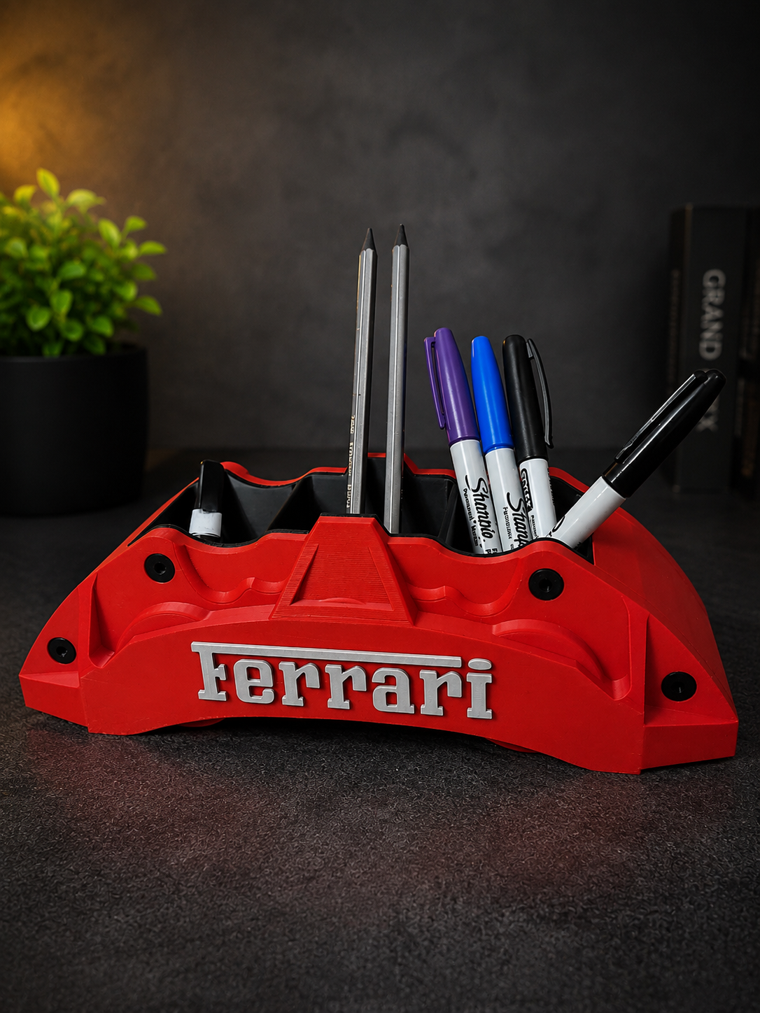 Red Brake Caliper Pen Holder – 3D Printed Racing Desk Organizer
