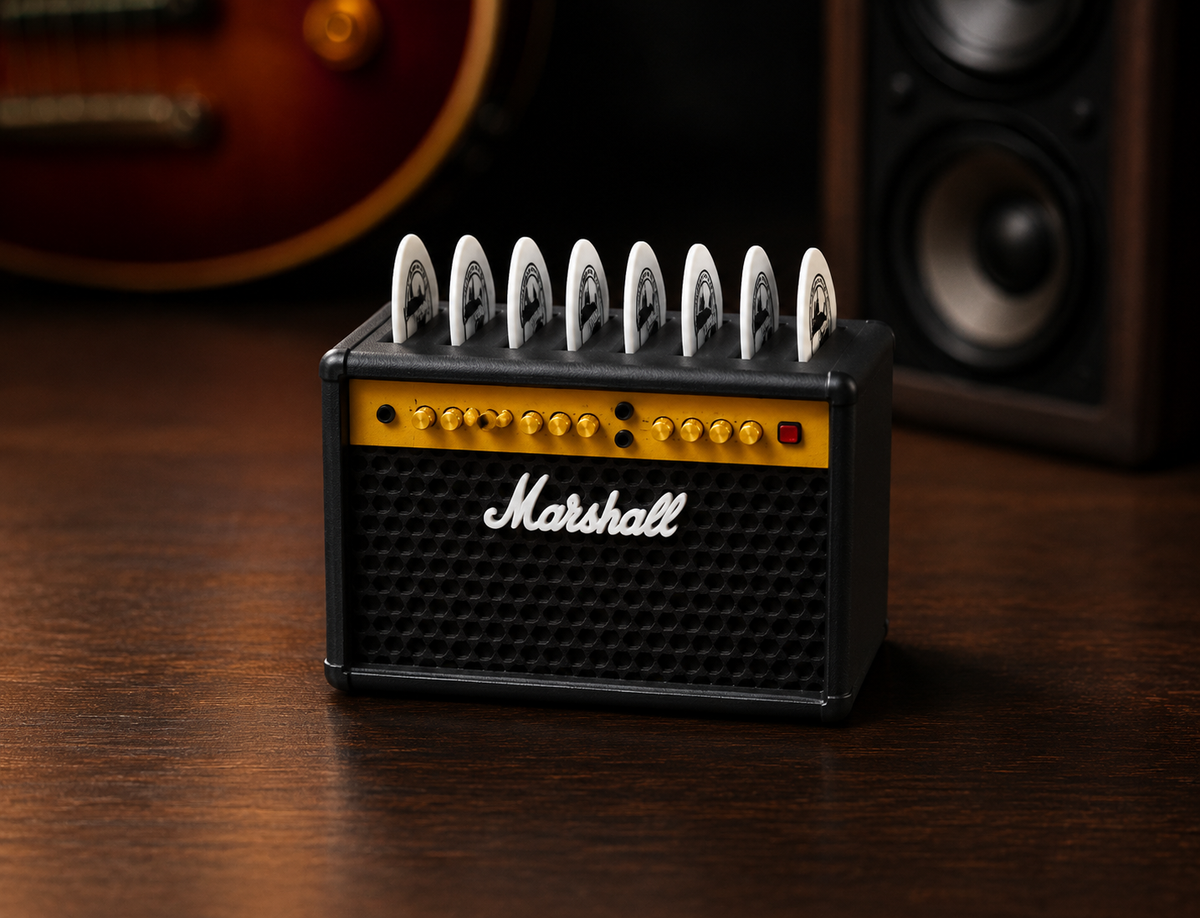 Retro Guitar Amp Pick Holder – 3D Printed Miniature Amplifier Desk Accessory