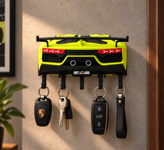 Neon Yellow Supercar Key Holder – 5-Hook Exotic Auto Wall Rack
