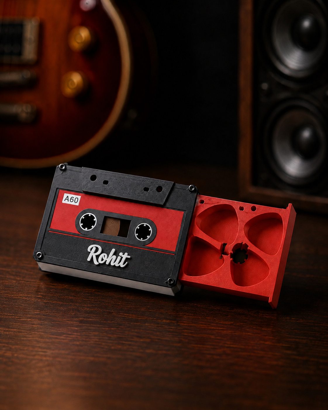 Personalized Cassette Tape Guitar Pick Holder – Custom Retro Plectrum Box