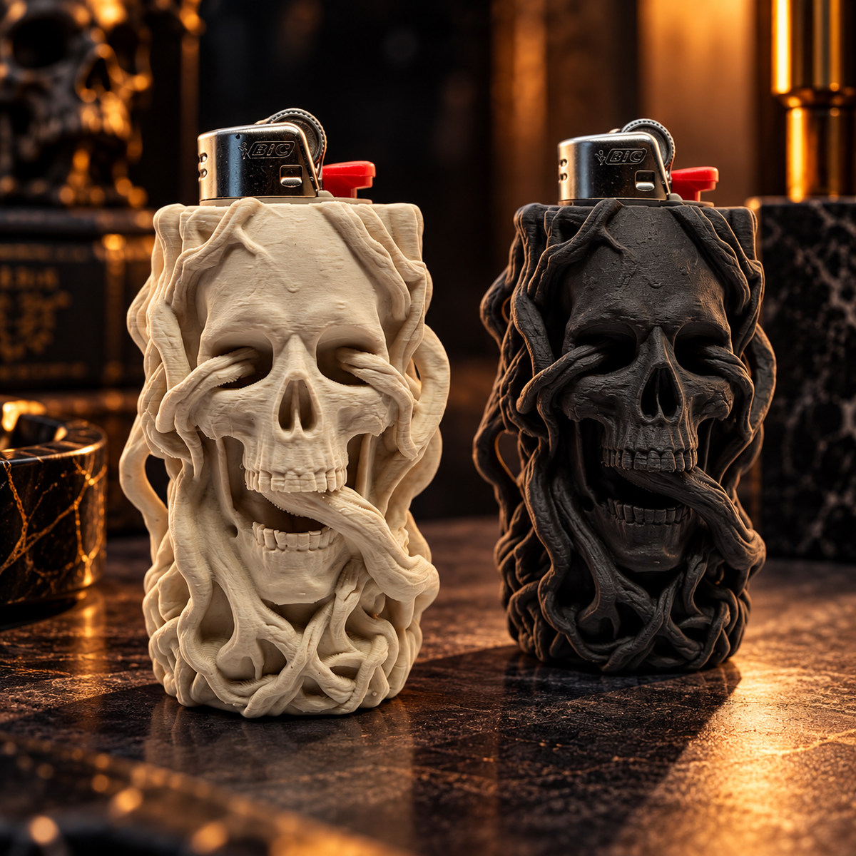 Rooted Skull BIC Lighter Sleeve – 3D Spooky Novelty Case
