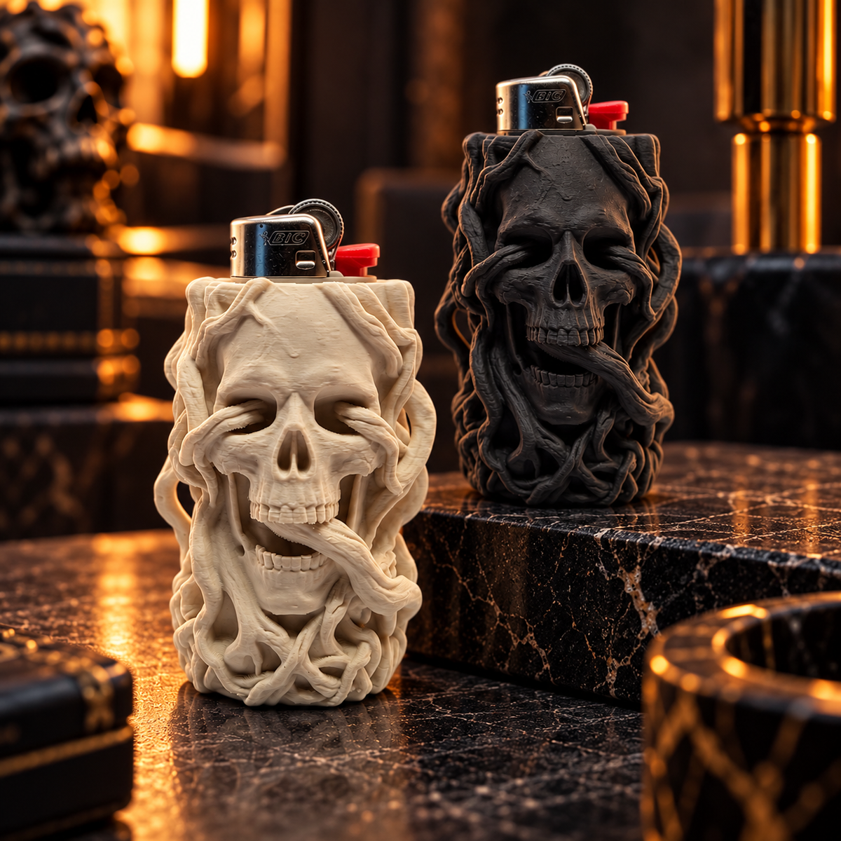 Rooted Skull BIC Lighter Sleeve – 3D Spooky Novelty Case