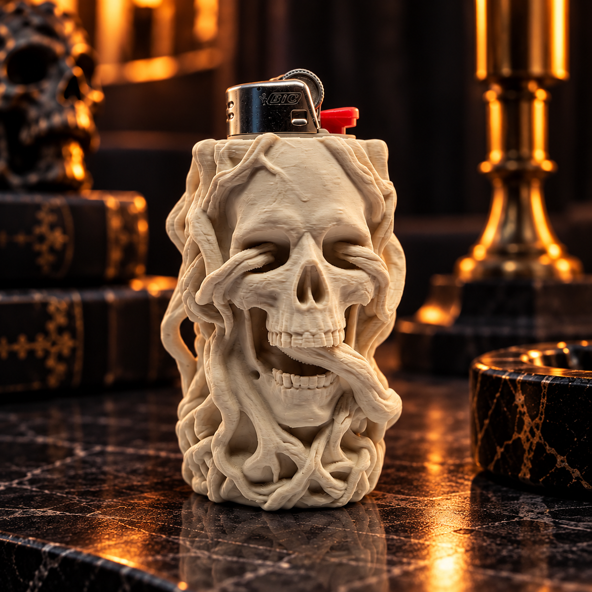 Rooted Skull BIC Lighter Sleeve – 3D Spooky Novelty Case