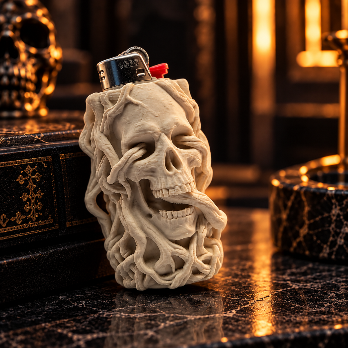 Rooted Skull BIC Lighter Sleeve – 3D Spooky Novelty Case