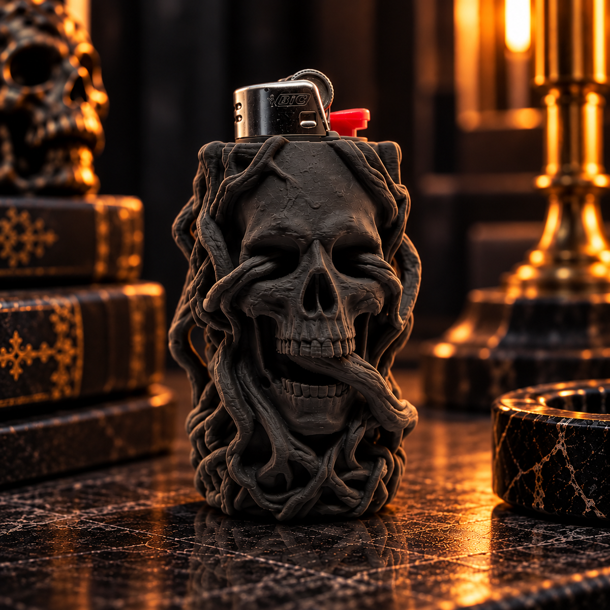 Rooted Skull BIC Lighter Sleeve – 3D Spooky Novelty Case