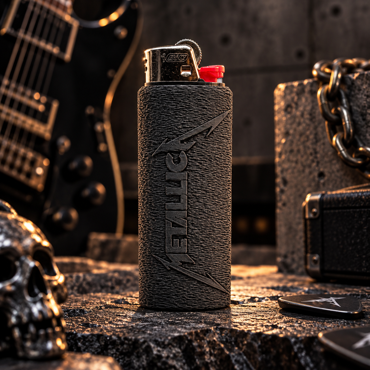 Custom Name Rock Font BIC Lighter Sleeve – Personalised 3D Novelty Case