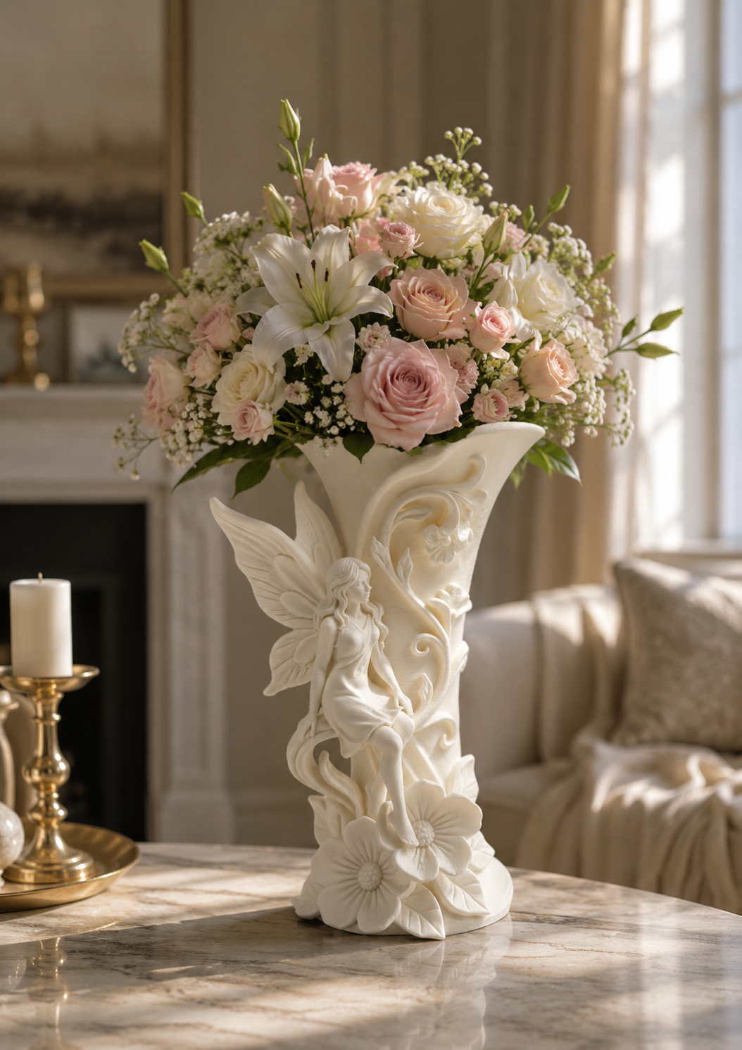 3D Sculpted Fairy Floral Vase – Matte White Botanical Centerpiece