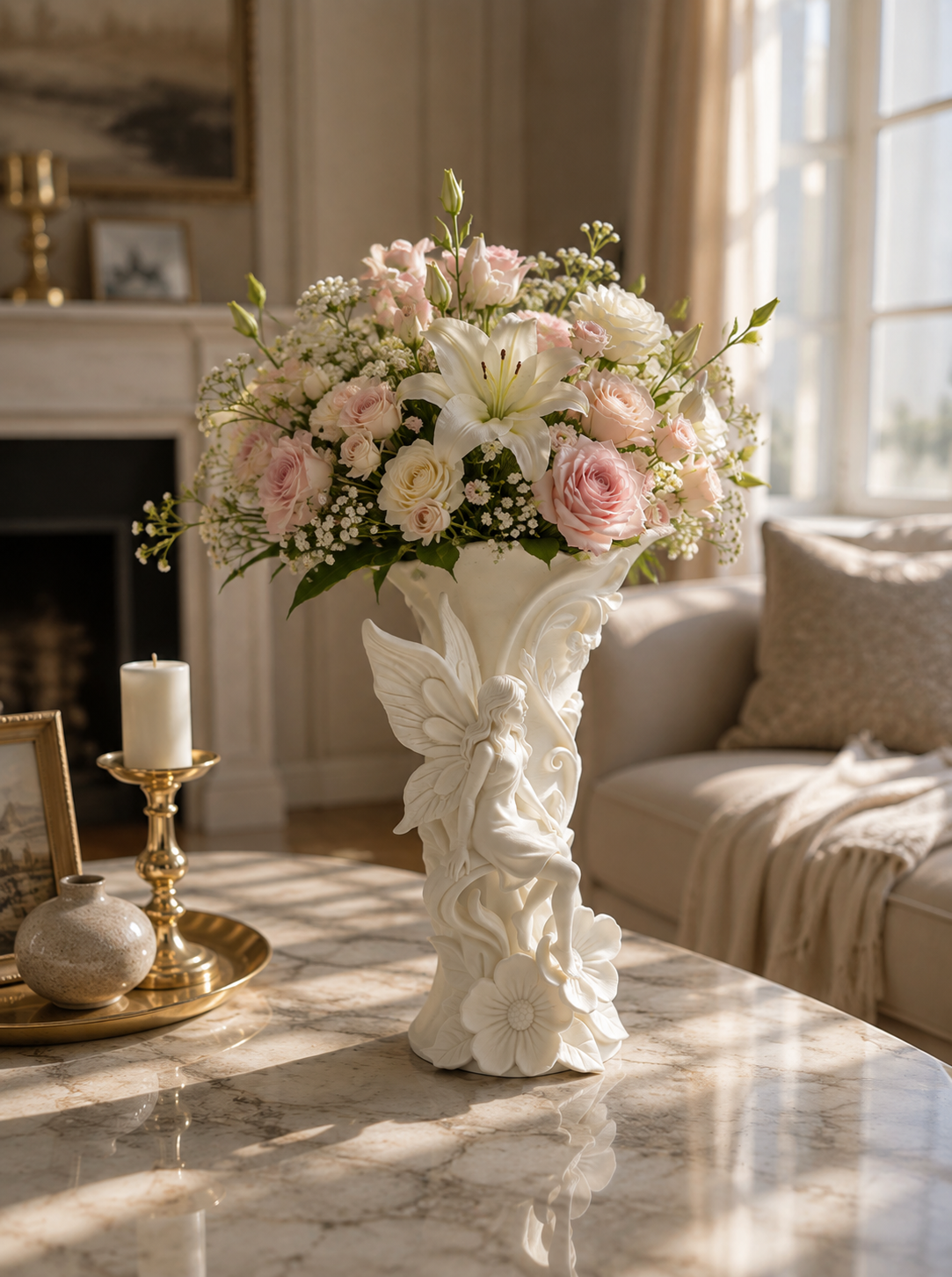 3D Sculpted Fairy Floral Vase – Matte White Botanical Centerpiece