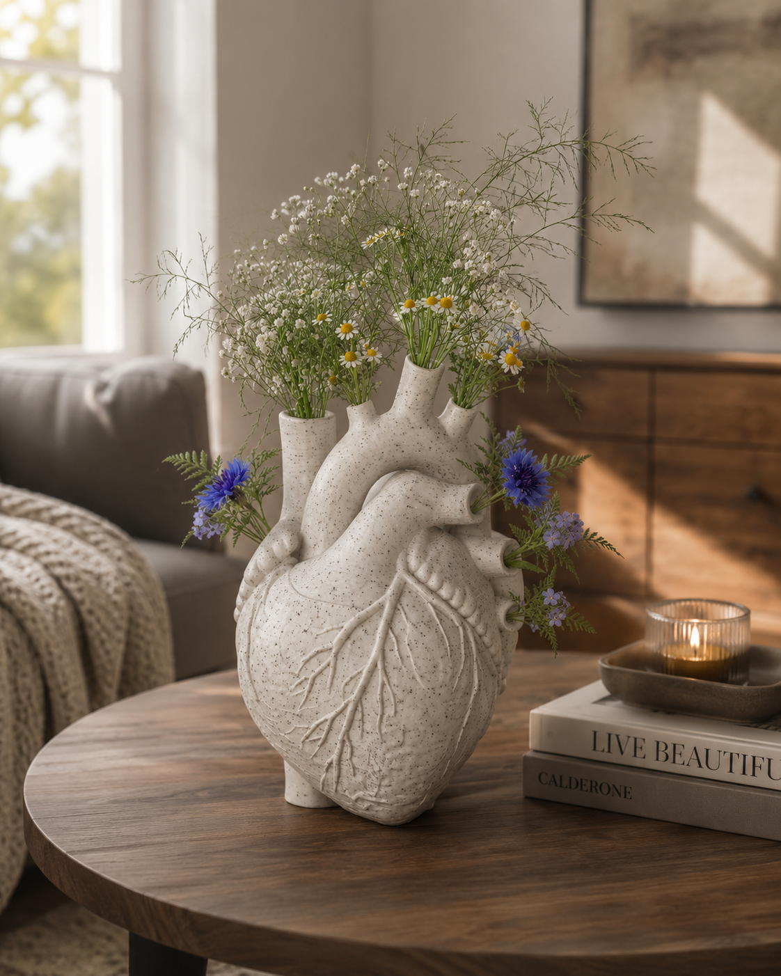 Anatomical Heart Flower Vase – 3D Printed Speckled Stone Bud Planter