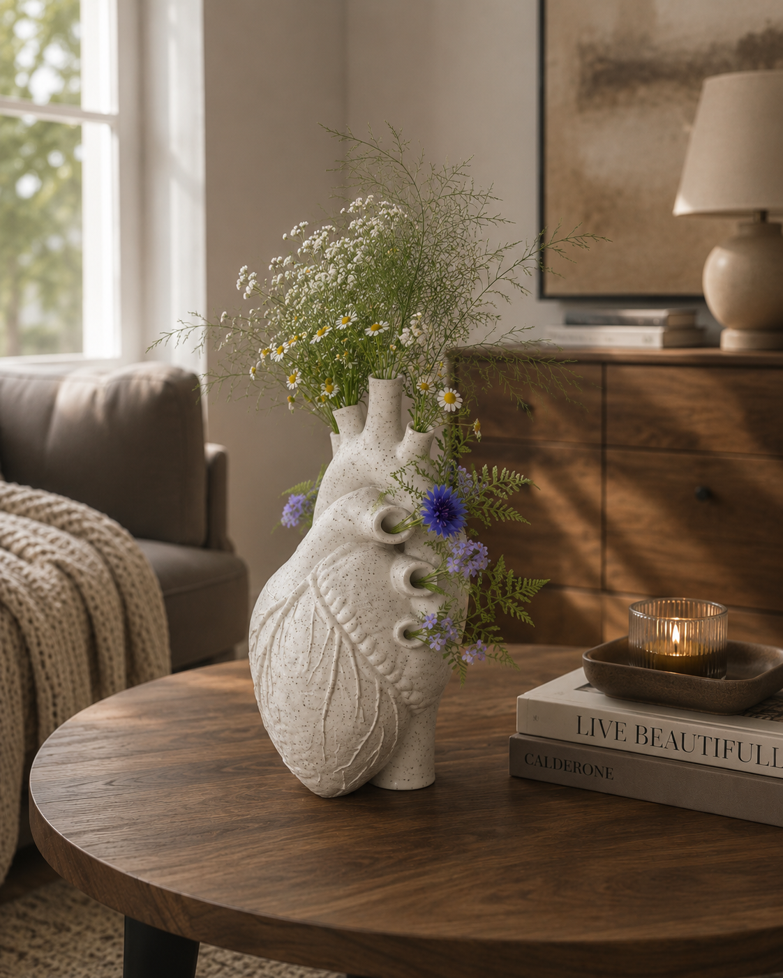 Anatomical Heart Flower Vase – 3D Printed Speckled Stone Bud Planter