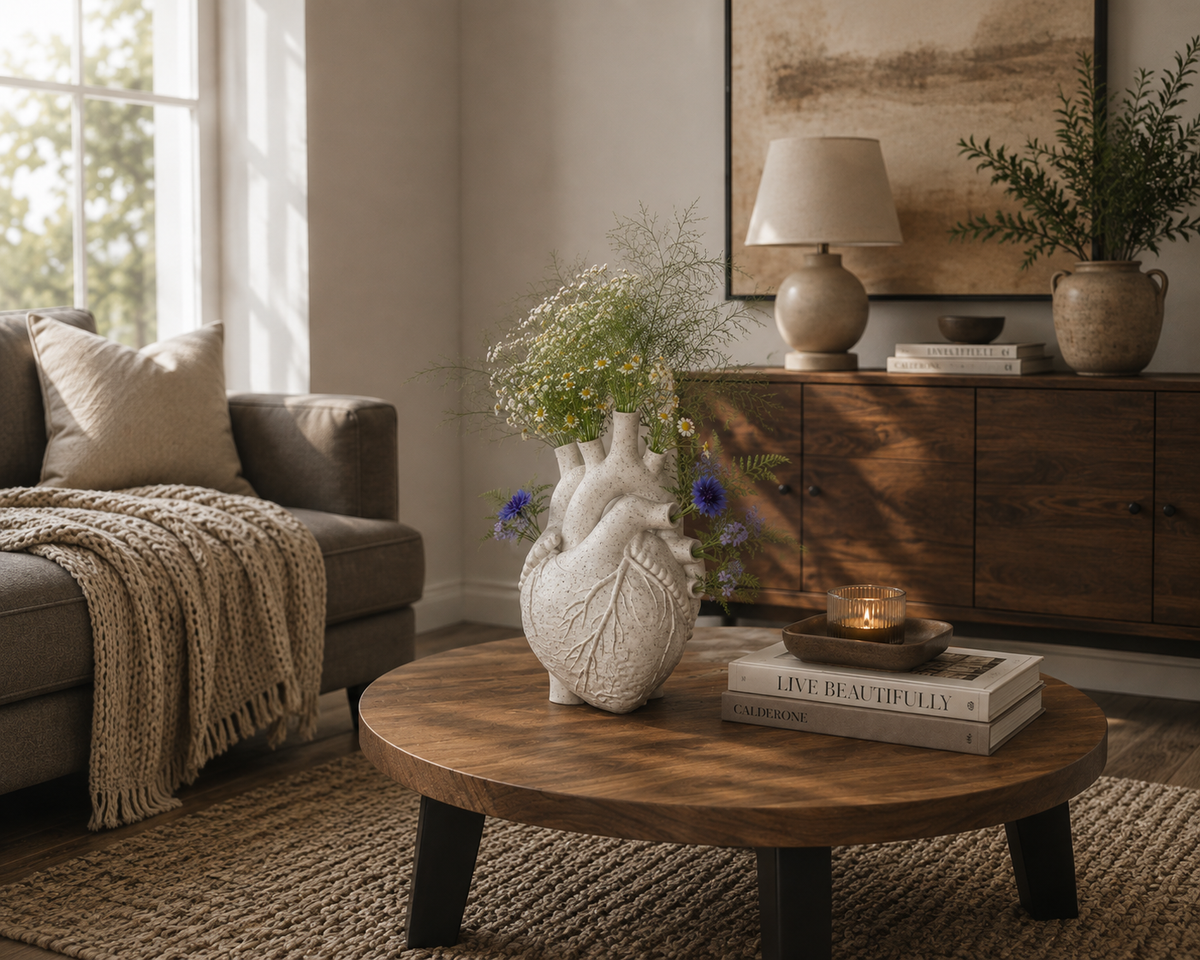 Anatomical Heart Flower Vase – 3D Printed Speckled Stone Bud Planter