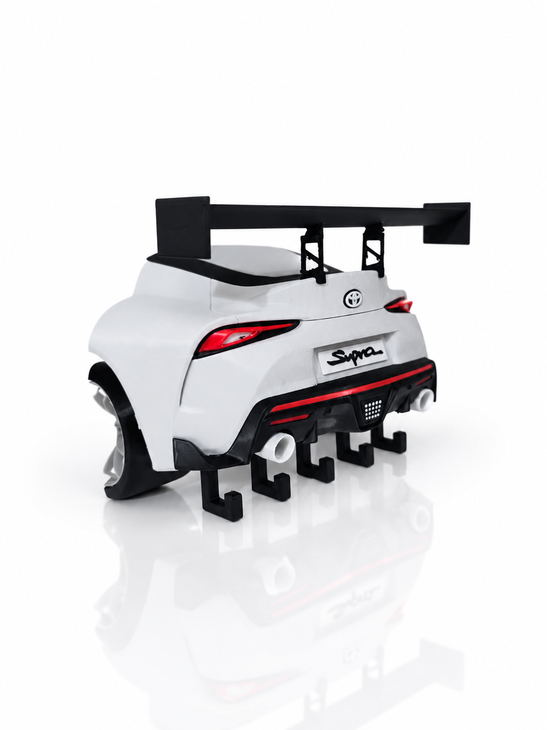 Modern White Sports Car Key Holder – 5-Hook JDM Garage Organizer
